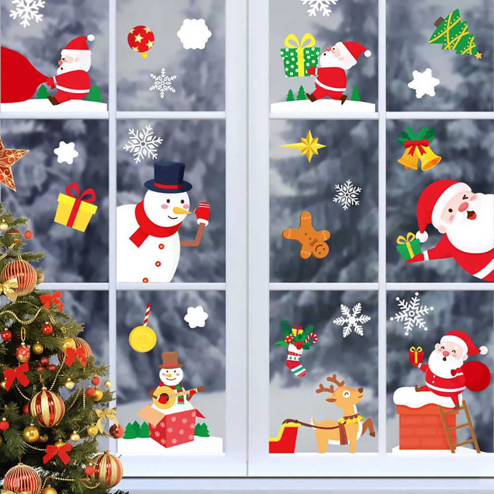 

1pc 2022 Merry Christmas Wall Stickers Snowflakes Santa Elk Christmas Decorations For New Year Home Decals Window Glass Stickers