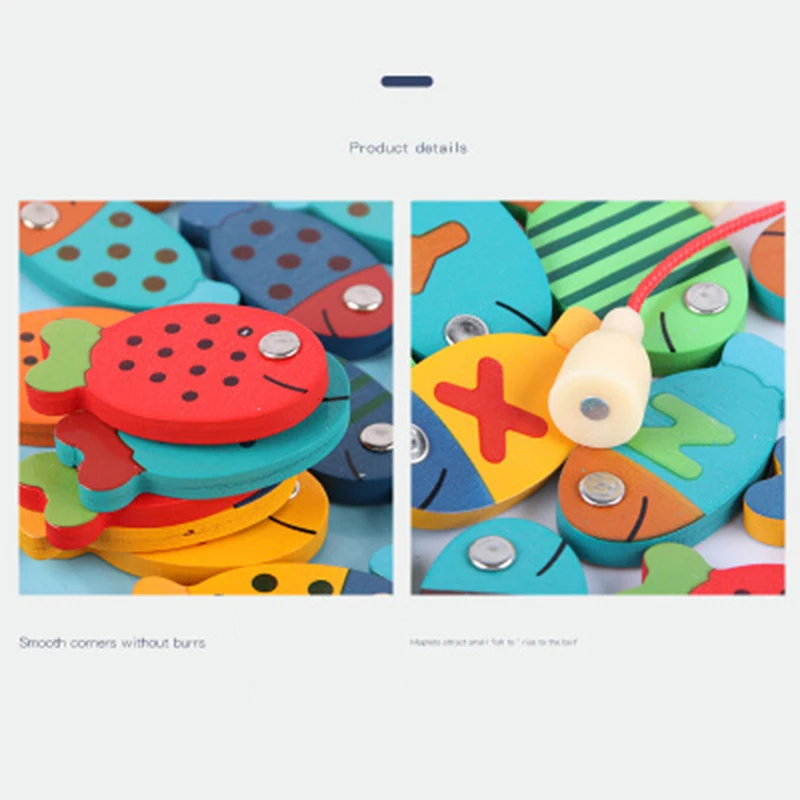 Детская котенок и наживки для рыбалки Монтессори Сенсорная игрушки из дерева