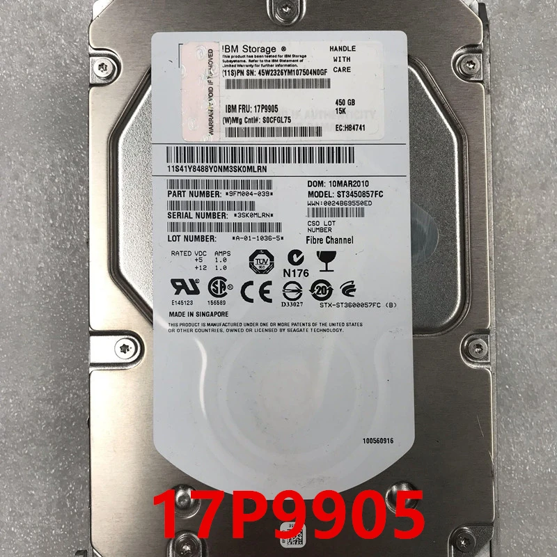 

Оригинальный Новый HDD для IBM 450 Гб DS6000 DS8000 3,5 "FC 16 Мб 15000 об/мин для внутреннего HDD для сервера HDD для 17P9905 45W2326