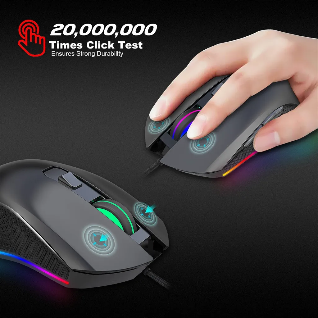 

Wired Mouse LED Colorful Light 6400 DPI 6 Programmable Buttons USB Chargeable Professional Gaming Mice For PC Laptop Computer