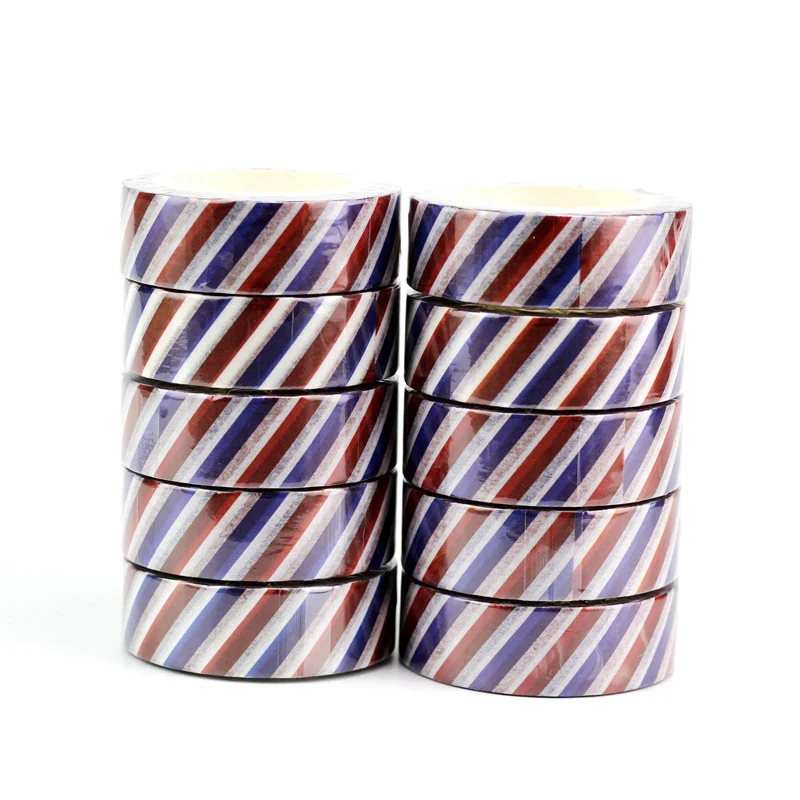 

10PCS Decorative Red White Blue Diagonal Stripes Washi Tapes Japanese Paper DIY Planner Masking Tape Adhesive Tapes Stationery