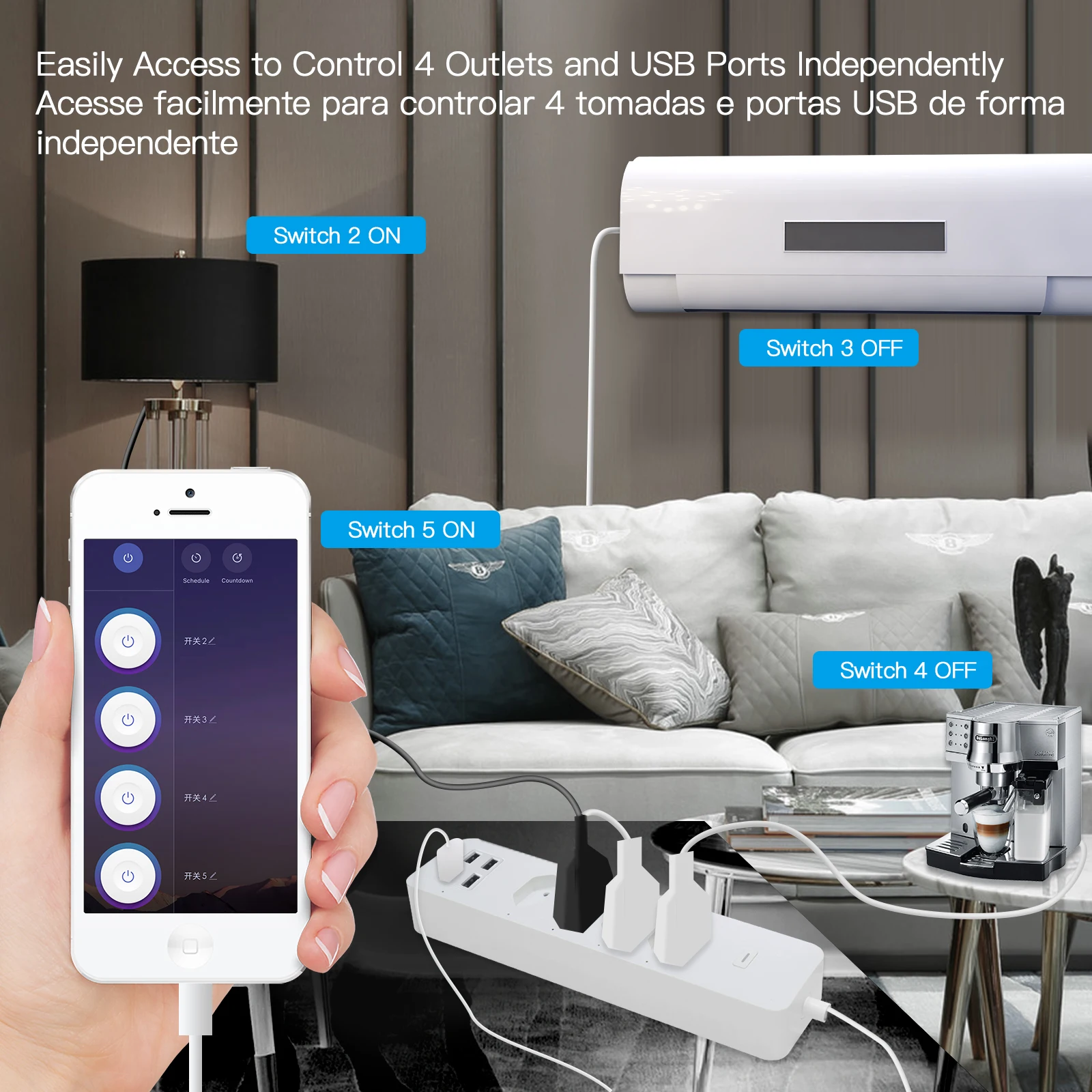 Tuya smart wifi бразильский стандарт 4 розетки блок питания USB master control app пульт