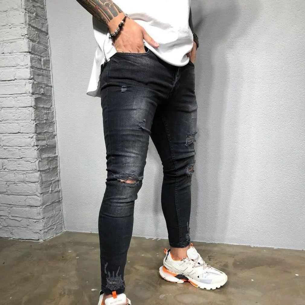 Мужские камуфляжные брюки 9 частей для отдыха студентов джинсовые с дырками 8814/8816