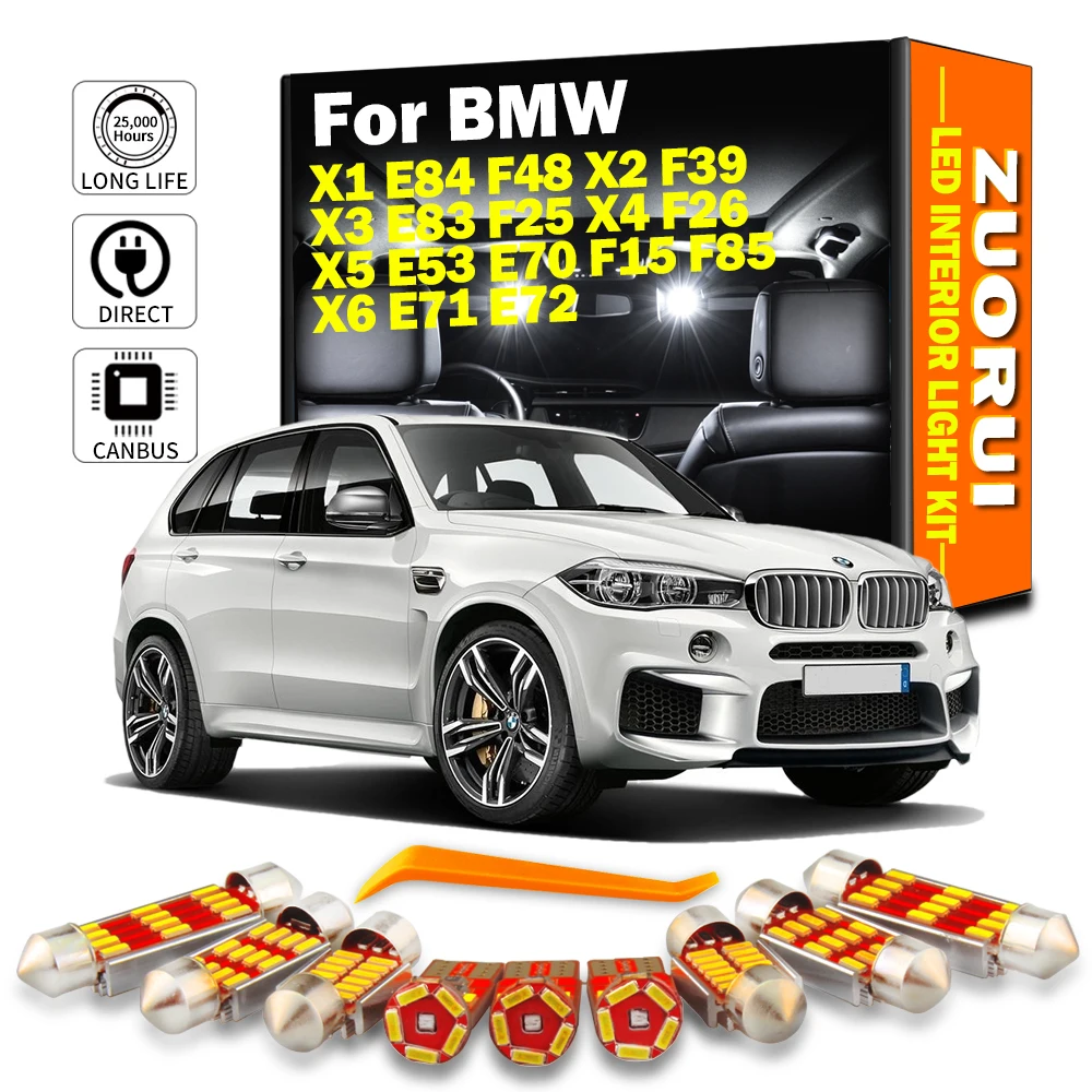 ZUORUI Canbus LED Interior Lights Kit For BMW X1 E84 F48 X2 F39 X3 E83 F25 X4 F26 X5 E53 E70 F15 F85 X6 E71 E72 Car Accessories