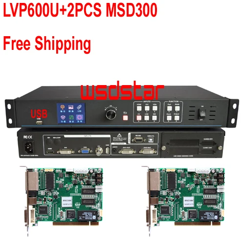 LVP600U + 2 шт. MSD300 USB (поддержка JPG mp4) светодиодный видеопроцессор вход USB/HDMI/DVI/VGA/CVBS