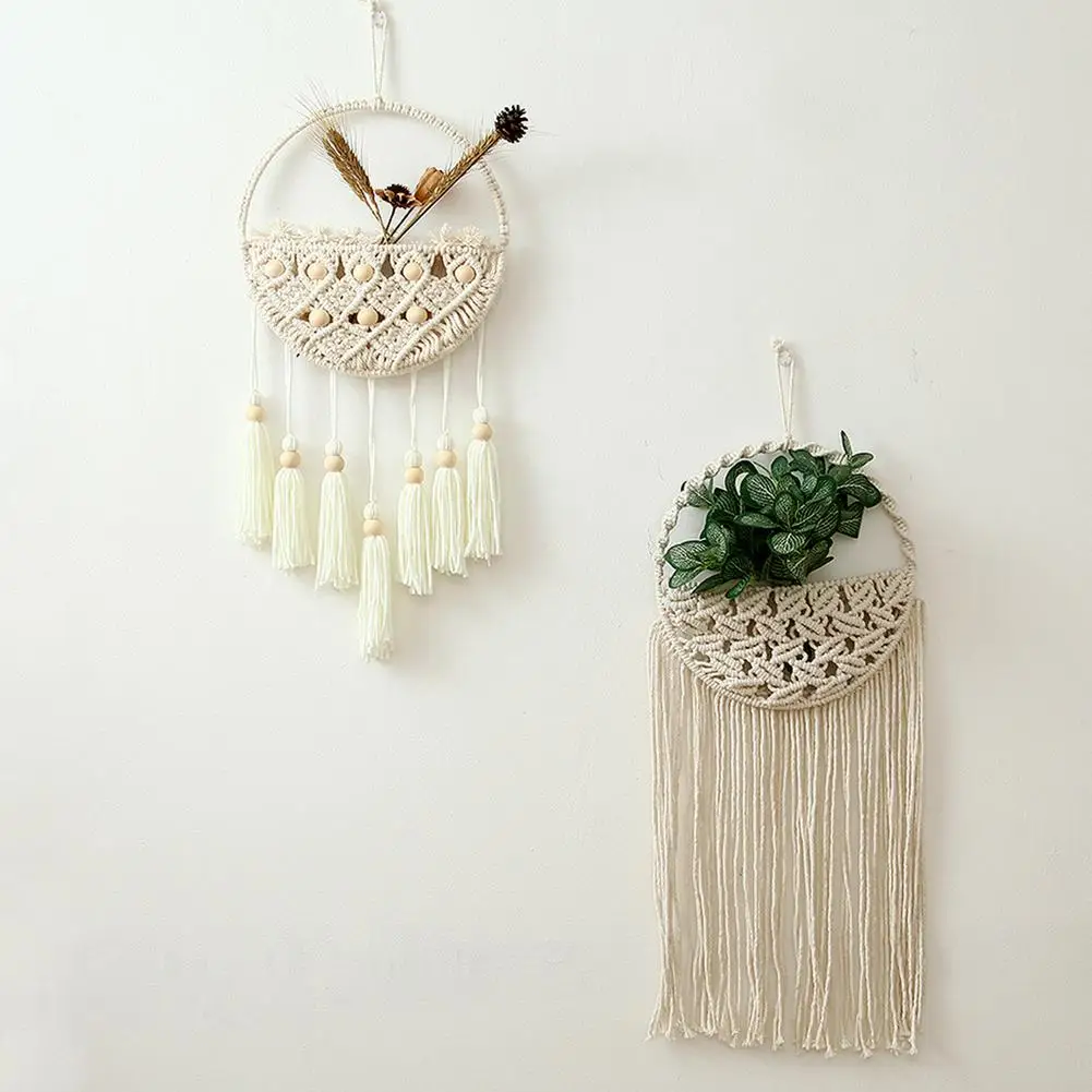 

Гобелен из макраме искусственная настенная подвеска ручное плетение сушеные цветы декоративная Сетчатая Сумка богемный гобелен Декор для ...