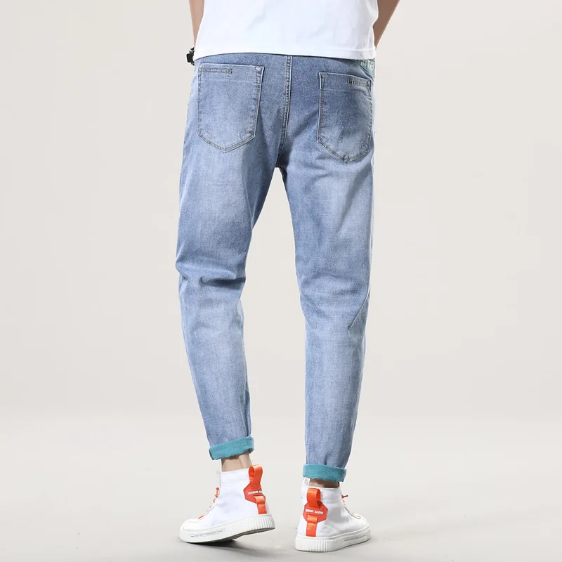 Весна/Лето 2020 новые джинсы мужские синие эластичные шаровары Маленькие ноги