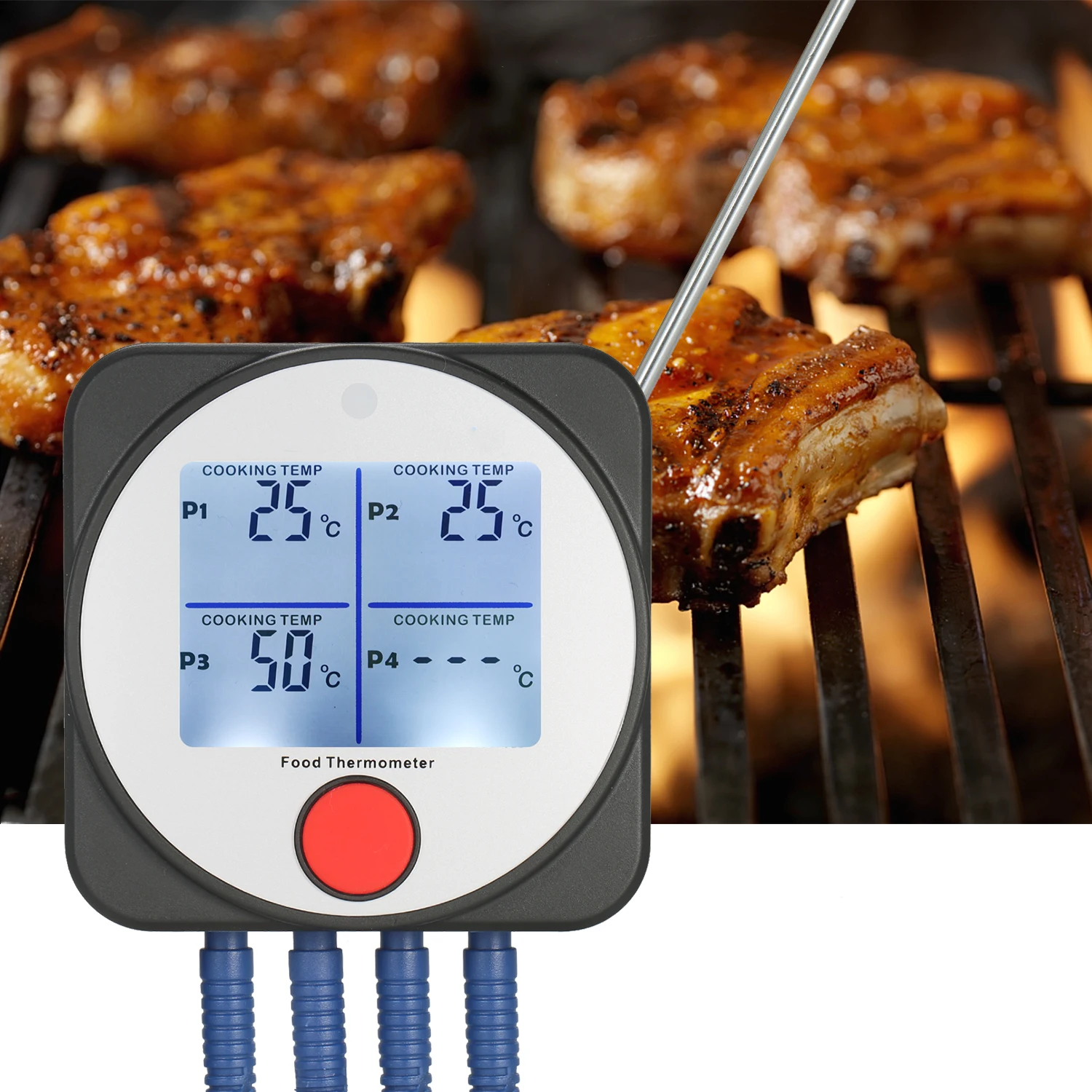 

WT308B Meat Thermometer Food Thermometer with Wireless Remote Control Timer Alarm Large Backlit Screen for BBQ Cooking Grill