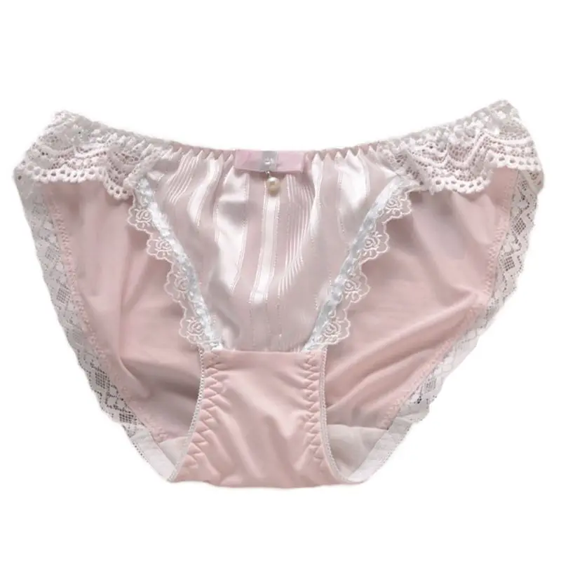 

Women Milk Fiber Low Rise Panties Bow Pearl Floral Lace Lolita Briefs Underwear 83XF