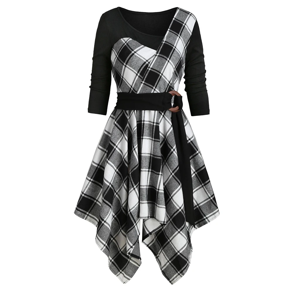 Женское клетчатое платье рубашка DRESSFO повседневное облегающее с v образным