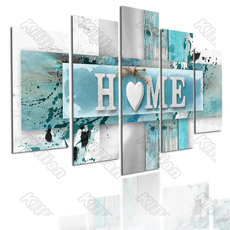 

Modern Style Mural Canvas Paintings Modular Bed Home Decor Prints 5 Pieces Blue Board Home Poster Living Room Wall Fresco
