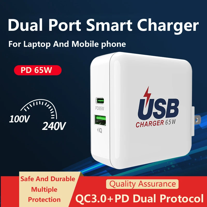 65W USB C заглушка для разъема питания ноутбука адаптер USPlug PD зарядное устройство