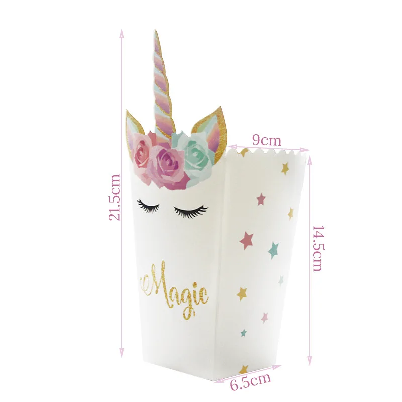 Единорог вечерние Бумага попкорн коробка Подарочная конфеты пакеты для печенья