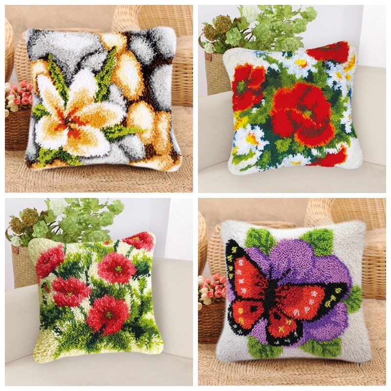 

Flowers Smyrna Cushion Button Package Latch Hook Rug Carpet Embroidery Pillow Foamiran For Needlework Crochet Carpet Kits