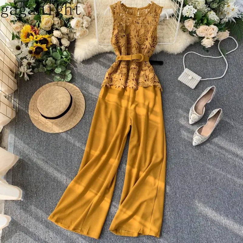 Gaganight Элегантный женский кружевной комбинезон с вырезами без рукавов для офиса