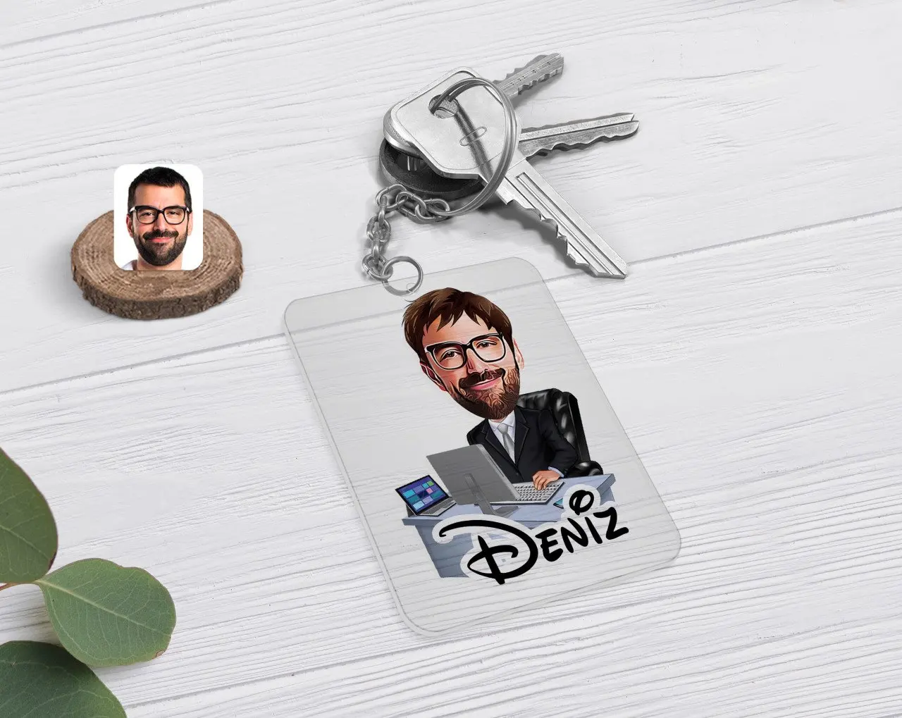 

Персонализированный мужской главный менеджер карикатура прозрачного оргстекла брелок