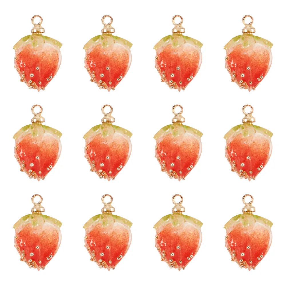 

20pc Cute Pink Peach Charms Bud Shape Handmade Natural Real Flower Dried Flower Pendant Epoxy Resin DIY Fruit strawberry Earring
