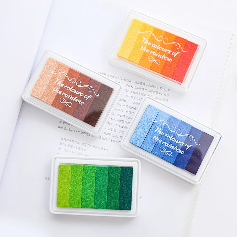 

1PC Craft Ink Pad Stamps Partner Rainbow Set of DIY Multicolor Craft Stamp Pad 6-color Gradient Rainbow Ink Pad Printed Ink(Rand