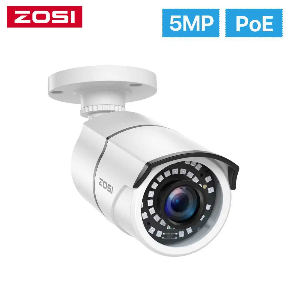 

Ip-камера ZOSI PoE 5 МП, наружная Водонепроницаемая инфракрасная камера видеонаблюдения с ночным видением, 36 м