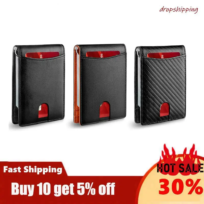 

New Anti RFID Genuine Leather Men's Money Clip Wallet Female Credit Card Case Male Metal Bill Clamp Cash Holder Purse For Women