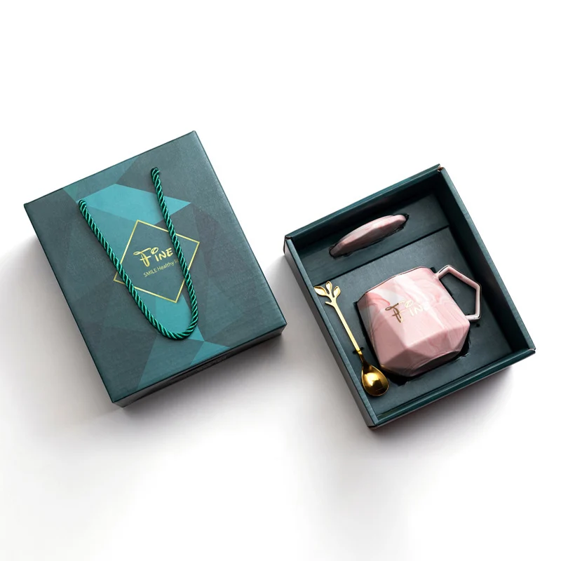 

Ceramic Coffee Cup Mugs Large Cute Couple with Spoon 300/400ml Luxury Marble Turkish Tea Cups Set Gift Box Drinkware