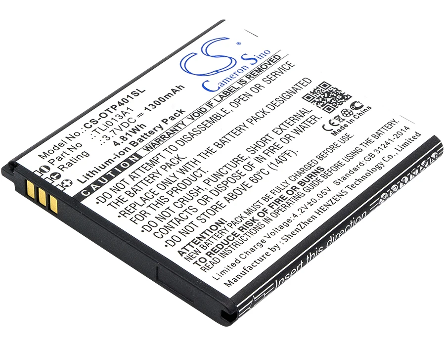 

CS 1300mAh/4.81Wh battery for Alcatel One Touch Pixi 4 3.5,OT-4017,OT-4017D OT-4017F,OT-4017G,TLi013A1,TLi013A7