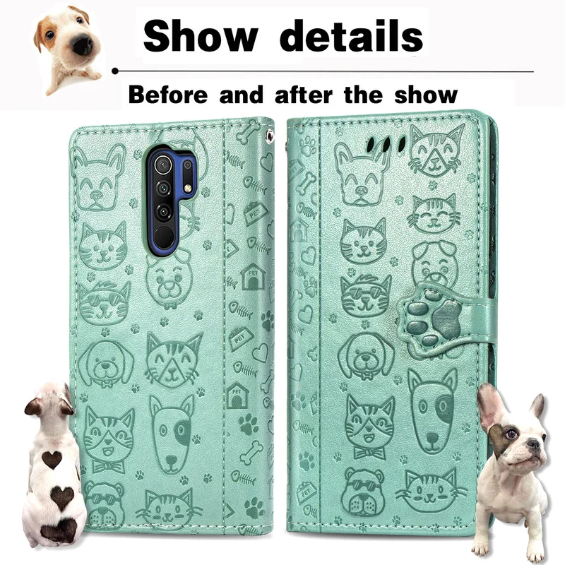 

Cat and Dog Embossed Case for Xiaomi MI 10 Ultra 9 9SE 10 10S Pro Note 10 CC9 E Buckle Magnetic Wallet Flip Leather Phone Cover
