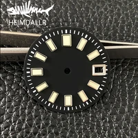 29mm black sterile mechanical watch dial japan c3 super luminous marks date window fit nh35a automatic movement