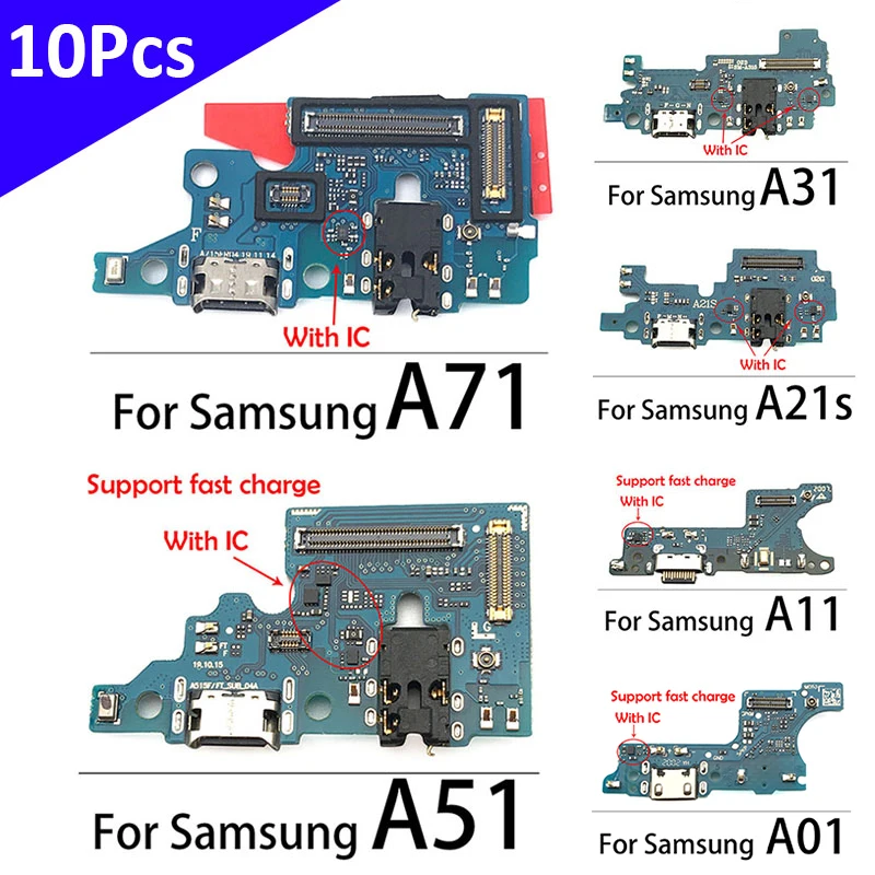 Cargador de puerto USB, placa de carga, Cable flexible para Samsung A01 Core A11 A21s A31 A51 A10 A20 A30 A40 A50 A70, 10 Uds.