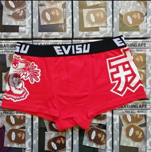 Tiger head Новые полки Аутентичные Evisu повседневные мужские Tide бренд-Боксер Дышащие Боксеры хлопок печати мода боксер короткий жилет - Цвет: Tiger head