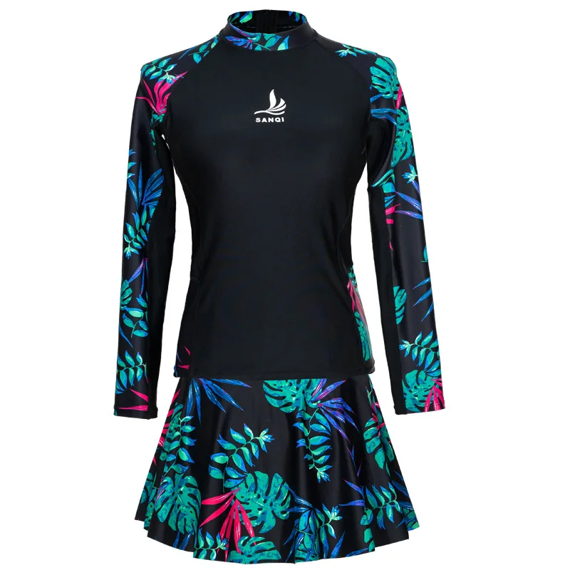

Rash Shirt Women Surfing Clothes Guard Swimsuit Suit Bathing Sleeve Woman Sports Swimming Women's Split Skirt Long Korean Large