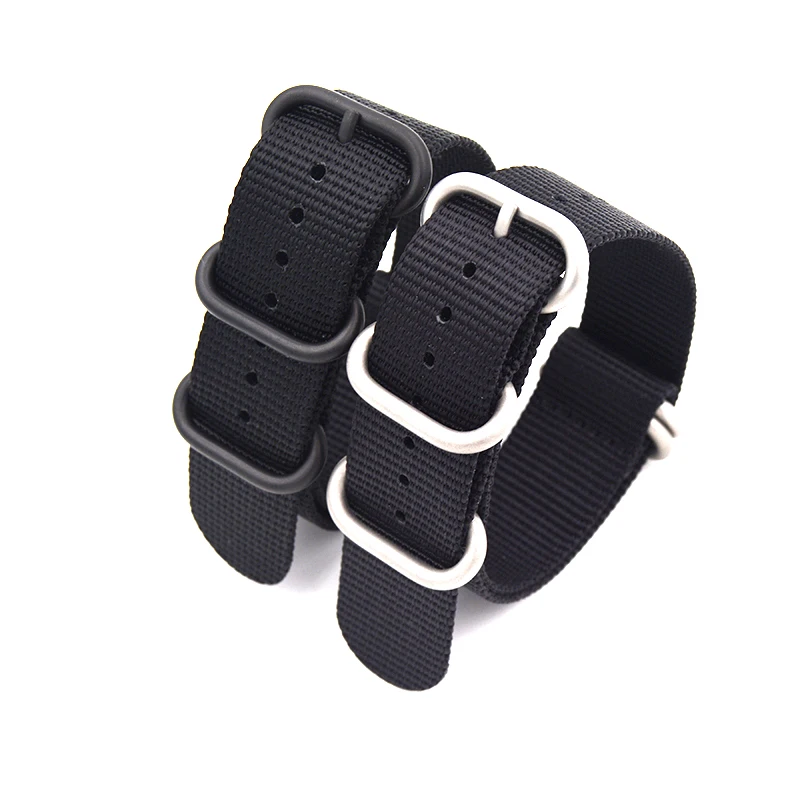 High duty quality Watchband 18 19 20 21 22 23 24 26mm Army Green Nylon Canvas Fabric Watch Strap Black Silver Buckle
