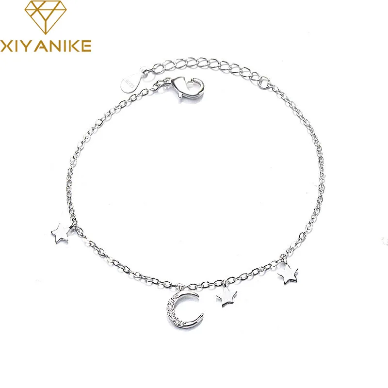 

XIYANIKE Korean TrendySilver Color Moon Star Bracelet for Women Couple Creative Simple Geometric Tassel Pendant Jewelry