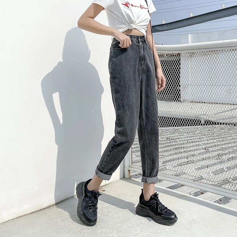 

Женские джинсы в стиле Харадзюку, синие джинсы с высокой талией и широкими штанинами, универсальные хлопковые брюки в Корейском стиле