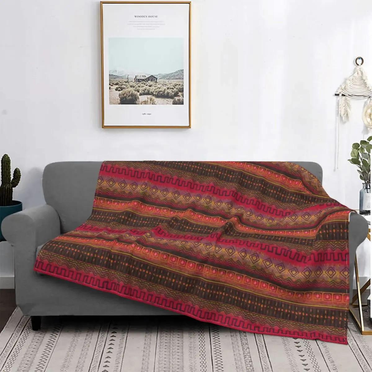 

Bohemian Earthy African Ombre Mud Cloth Blankets Flannel Decoration Portable Lightweight Thin Throw Blanket for Bedroom Car