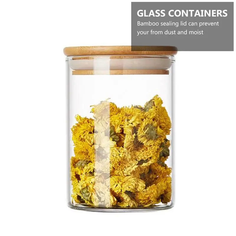 

10pcs Glass Sealed Can Food Storage Tank Bamboo Lid Tea Canister (Transparent)
