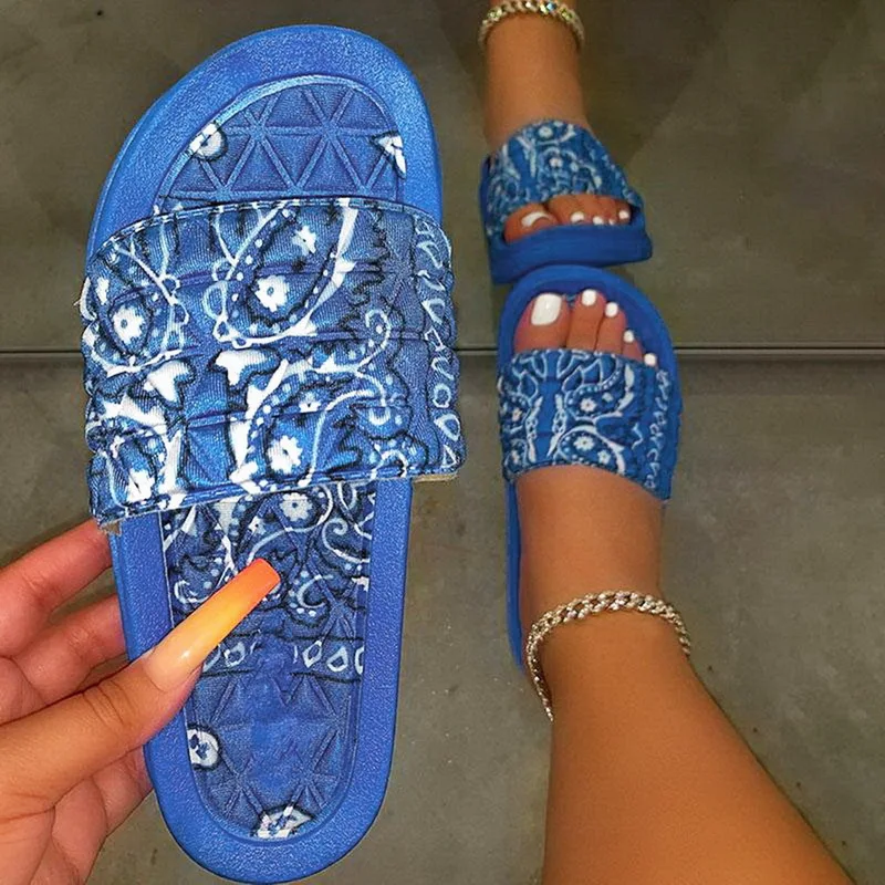 

2021 Summer Slip On Ladies Flat Sandals Casual Slides Female Comfort Flops Adisputent Slippers For Women Print 35-43