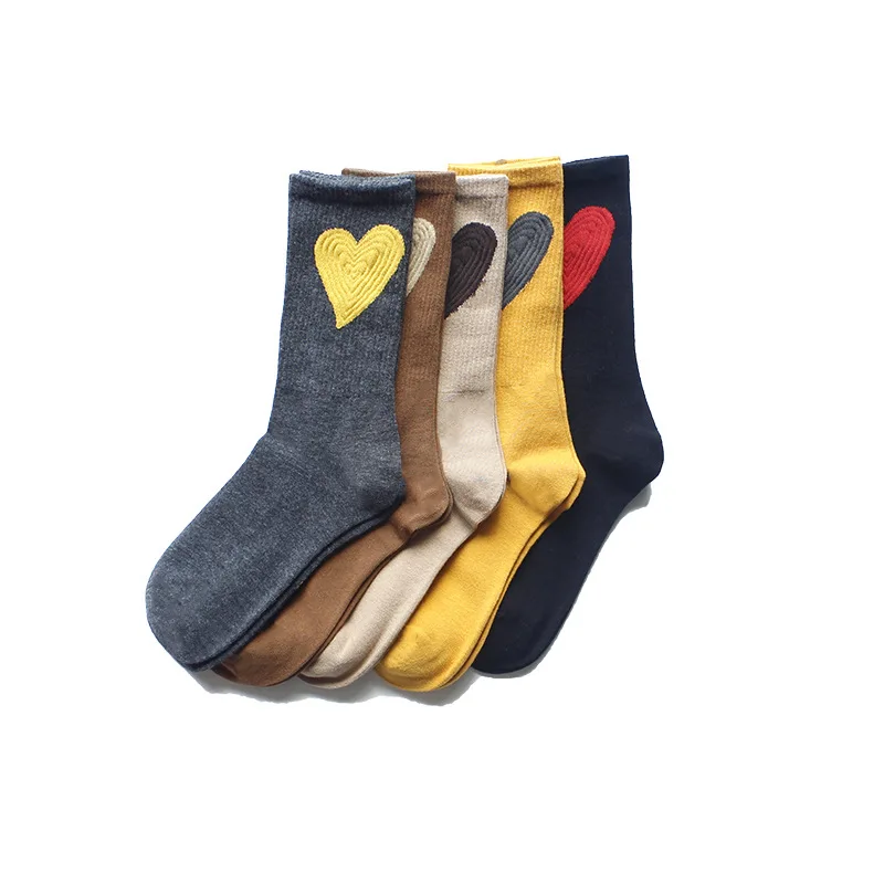 5 pairs Autumn Winter New Trendy Socks Pure Cotton Love Korean Stockings Couple Socks Harajuku Kawaii Korean Fashion Women Sock