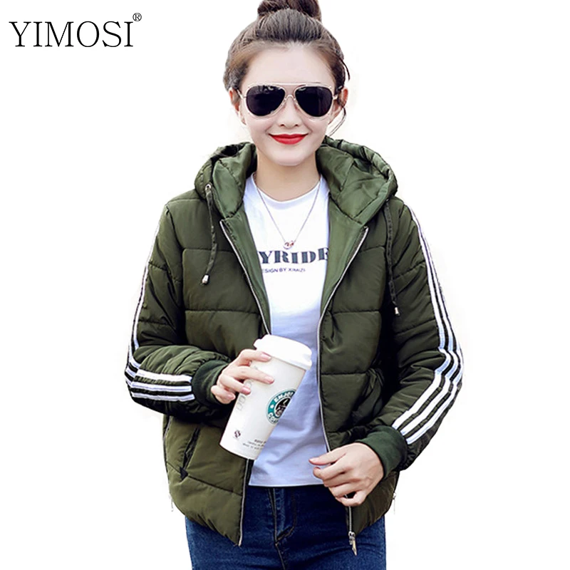 Осенне зимние женские парки с капюшоном 2019 повседневные куртки в полоску рукавом