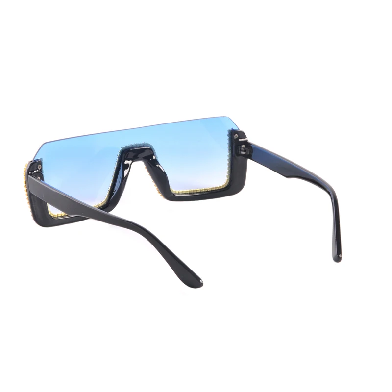 Diamond Semi-Rimless Square Sunglasses Women Rhinestone Retro Gradient Sun Glasses Vintage Oversized Feminino Eyeglasses UV400