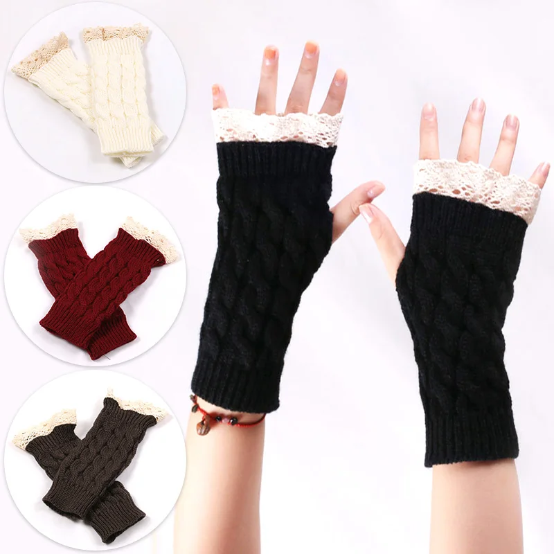 

Winter Warm Fingerless Knitted Gloves For Women Acrylic Stretch Half Finger Arm Glove Crochet Knitting Faux Girls Mitten Gloves