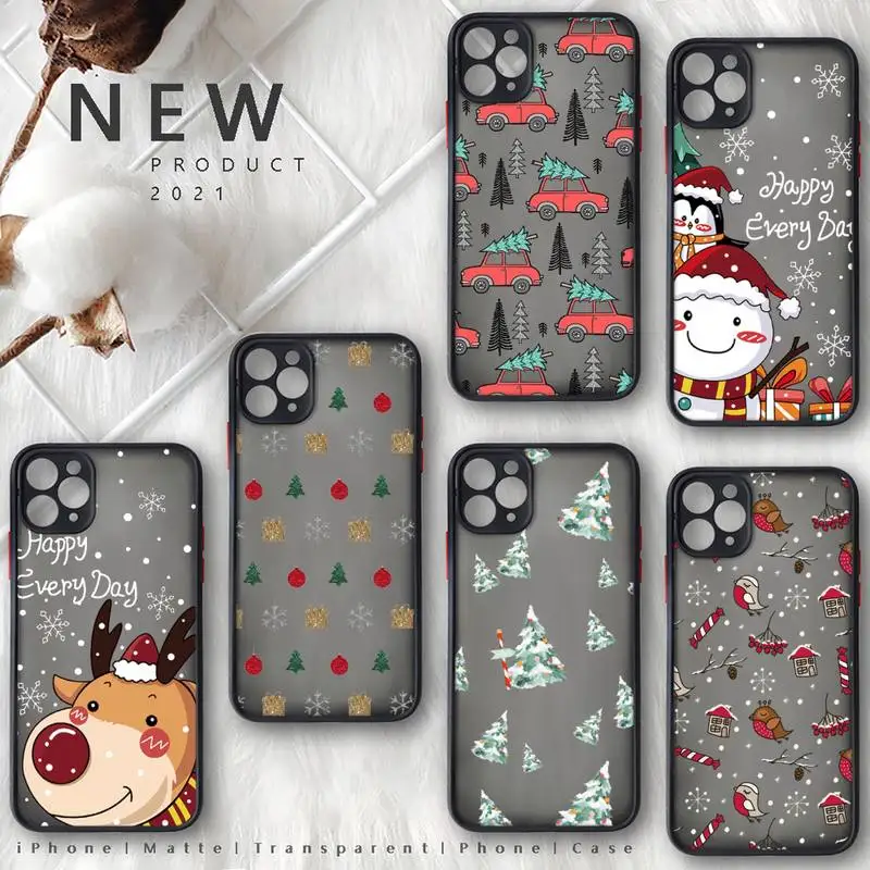 

Cartoon Cute Merry Christmas ELk Phone Case matte transparent For iphone 7 8 11 12 plus mini x xs xr pro max cover