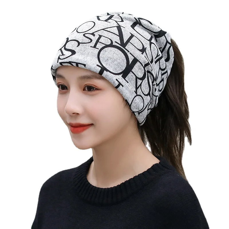 

Women's Ponyta Beanie Hat Spring Summer Casual Cotton Blends Letters Beanies For Women Bonnet Female Skullies Used As Scarf