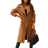 lady trench coat solid color single breasted casual turn down collar cardigan woolen winter jacket for daily wear