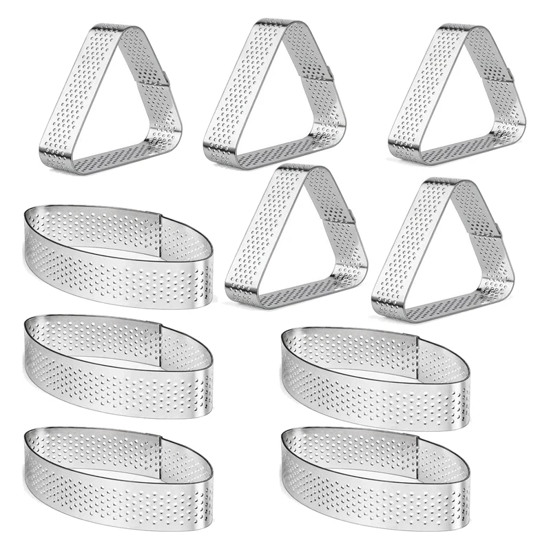 

10 Pcs Boat Shape & Triple-cornered Stainless Steel Tart Ring Tower Cake Mould Baking Tools Perforated Cake Mousse Ring