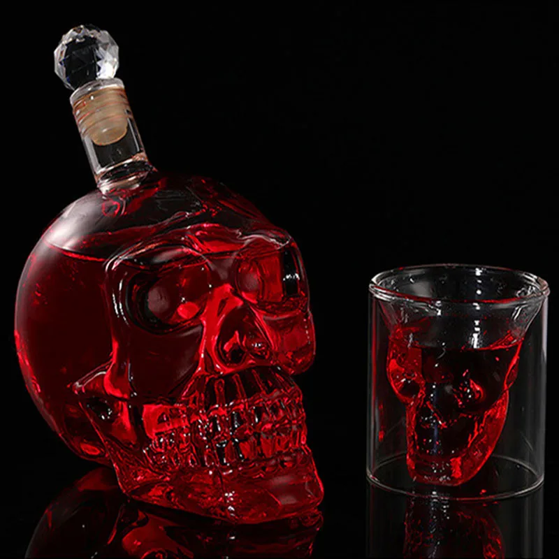 

Skull Head Glass Bottle Cup Suit Creative Skull Glass Whisky Vodka Wine Crystal Bottle Spirits Cups Transparent Wine Drinking