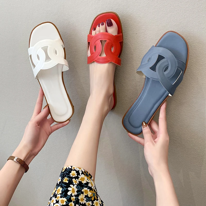 

2021 Summer Flat Shoes Women Sandals Beach Flat Slipper Hollow Fashion Ladies Gladiator Flip Flop Cross Leather Women Sandals