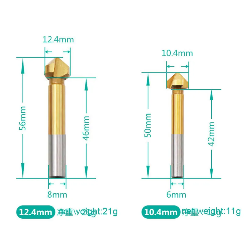 Новая продажа Круглый хвостовик 6 шт. 3 флейты 90 градусов фаска конический резак