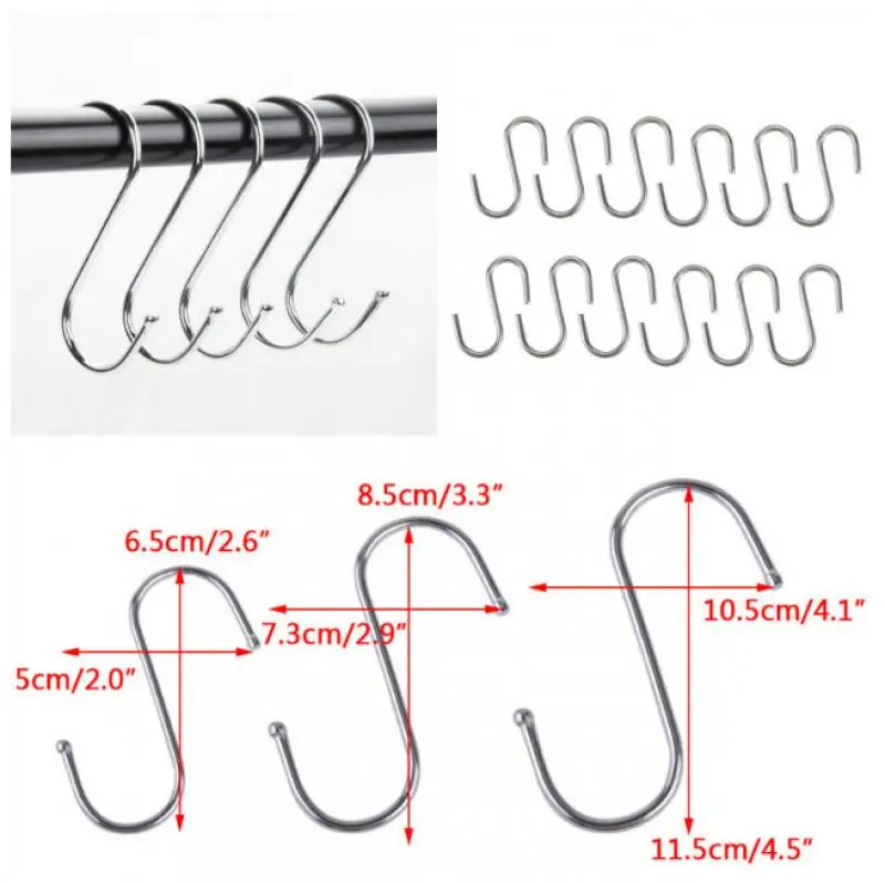 

5pcs Stainless Steel S-Shape Hook Kitchen Bedroom Multi-function Railing S Hanger Hook Clasp Holder Hooks Hanging Storage Tools
