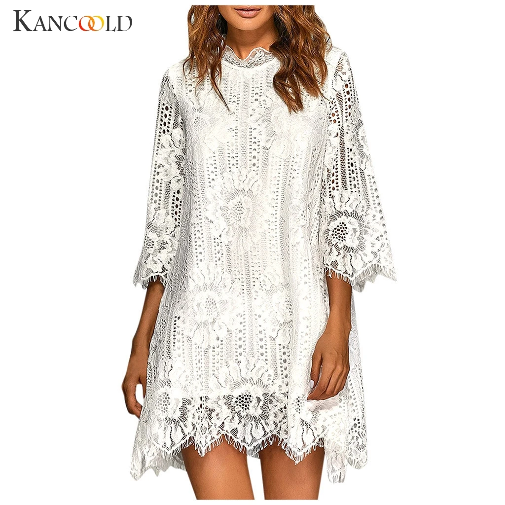 KANCOOLD Ажурное белое платье сексуальное женское Мини шифоновое полупрозрачное с